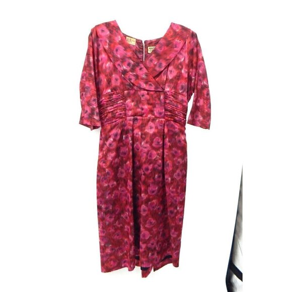 vintage 60s R & K ORIGINALS dress shift sheath midi satin half sleeve red S - Picture 1 of 10